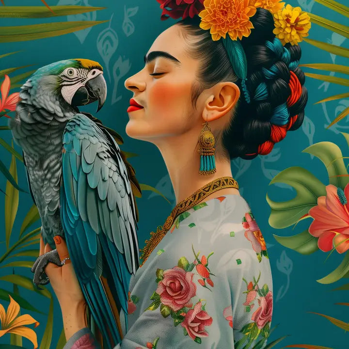 Frida Kahlo met papegaai