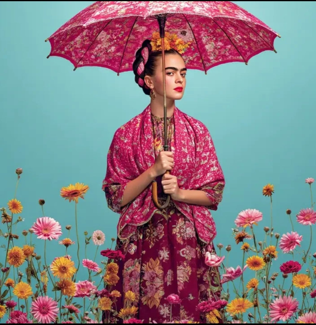 Ansichtkaart Frida Kahlo floral parasol