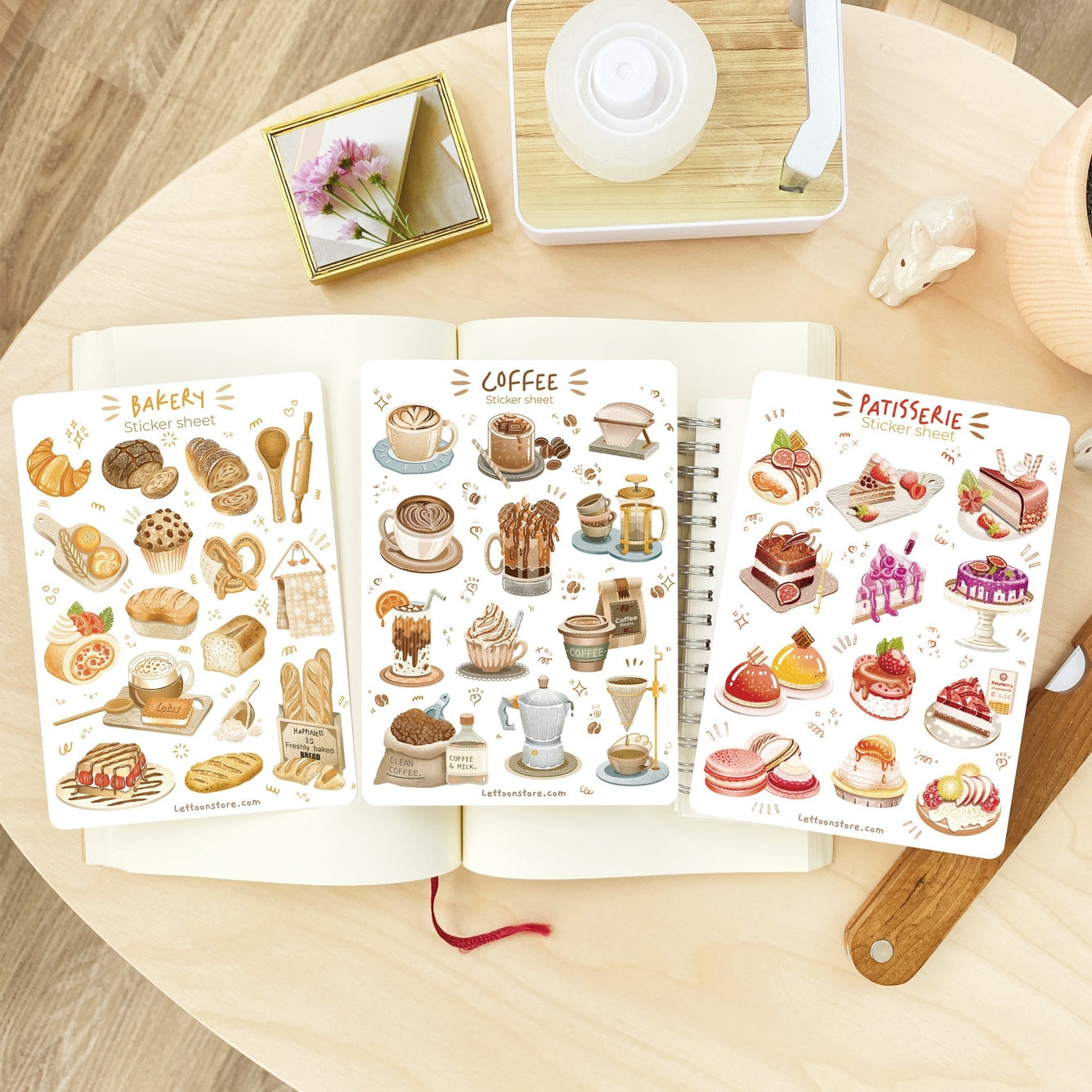 Bakery, Coffee & Patisserie Sticker Sheets – Schattige Food Stickers voor Bullet Journal, Planner en Scrapbook