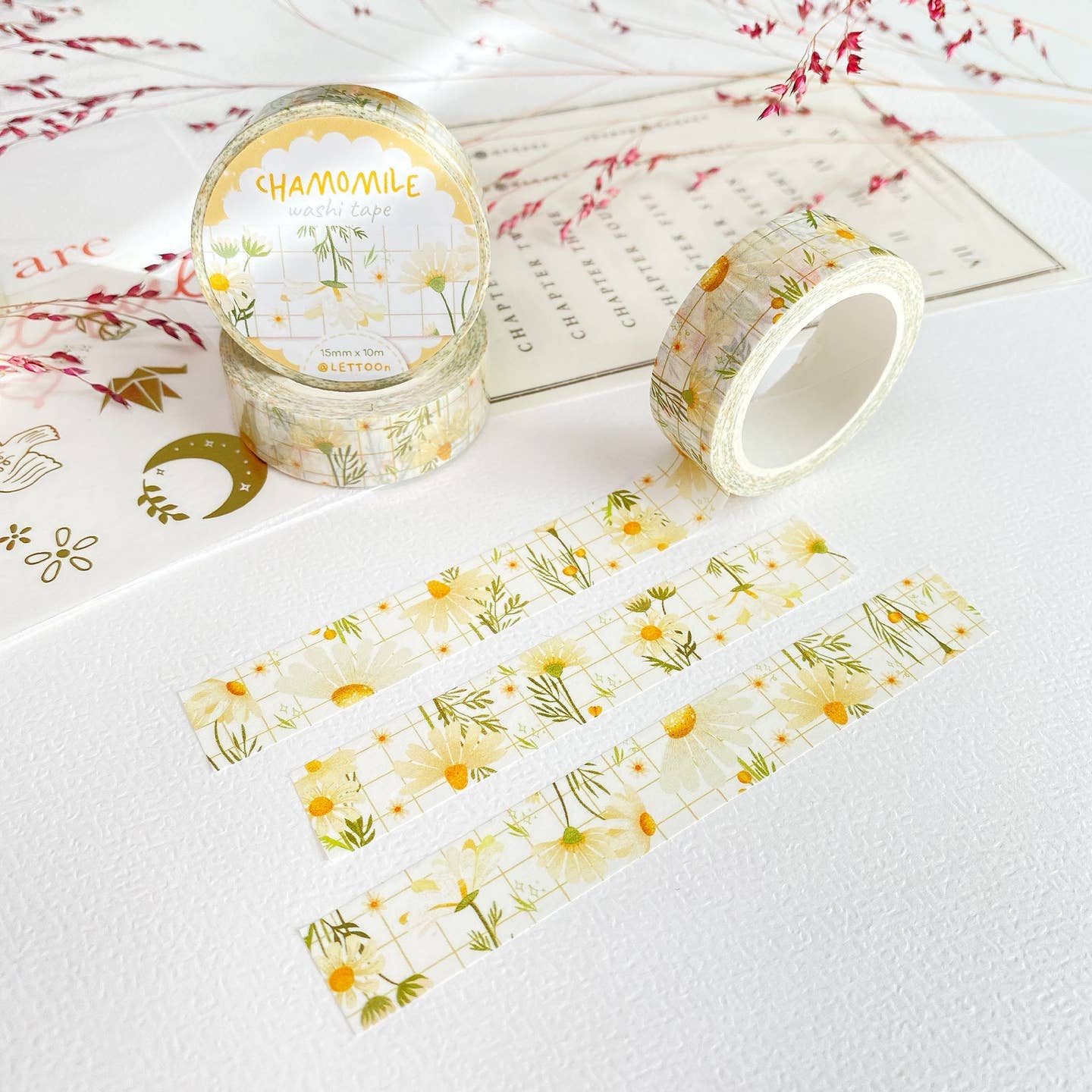 Kamille & Zonnebloem Washi Tape – Bloemen Raster voor Bullet Journals en Planners