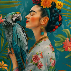 Frida Kahlo met papegaai