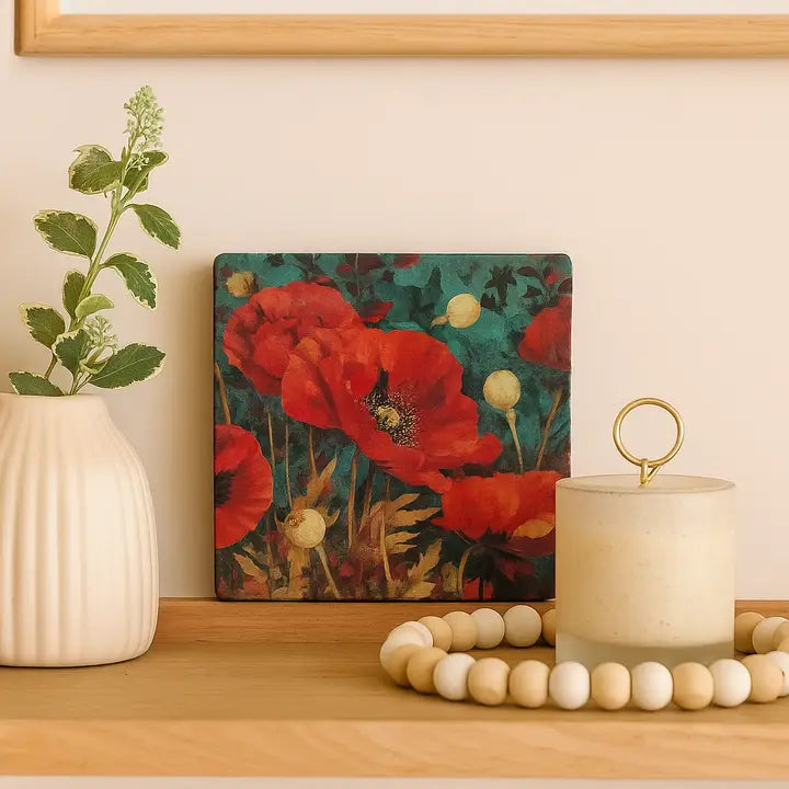 Red Poppies – natuurstenen decoratieve tegel