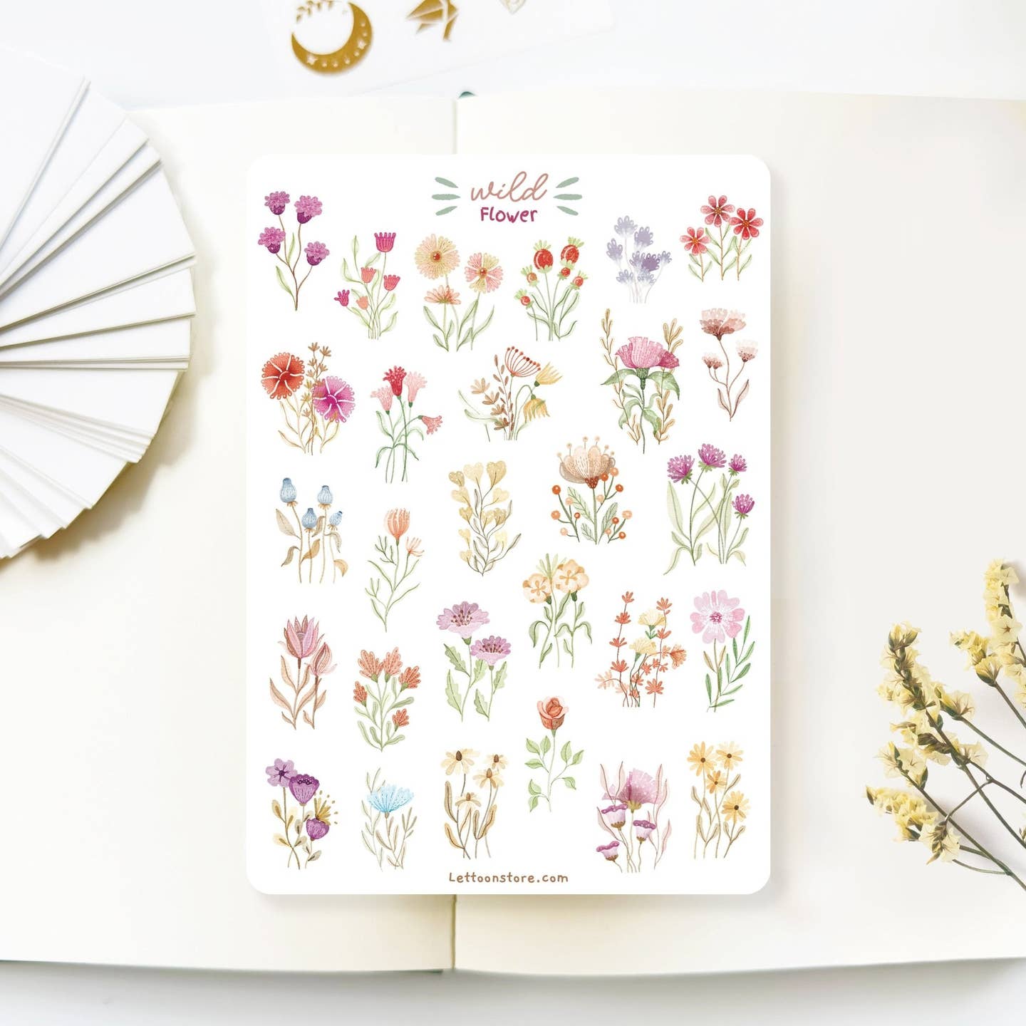Wilde Bloemen Stickerblad – 28 Kleurrijke Bloemenstickers voor Journals en Planners