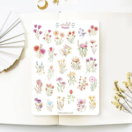 Wilde Bloemen Stickerblad – 28 Kleurrijke Bloemenstickers voor Journals en Planners