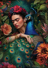 Ansichtkaart Frida Kahlo met pauw