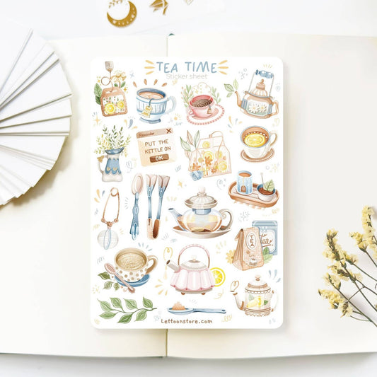 Theetijd Stickerblad – 18 Thee Stickers voor Bullet Journals en Planners