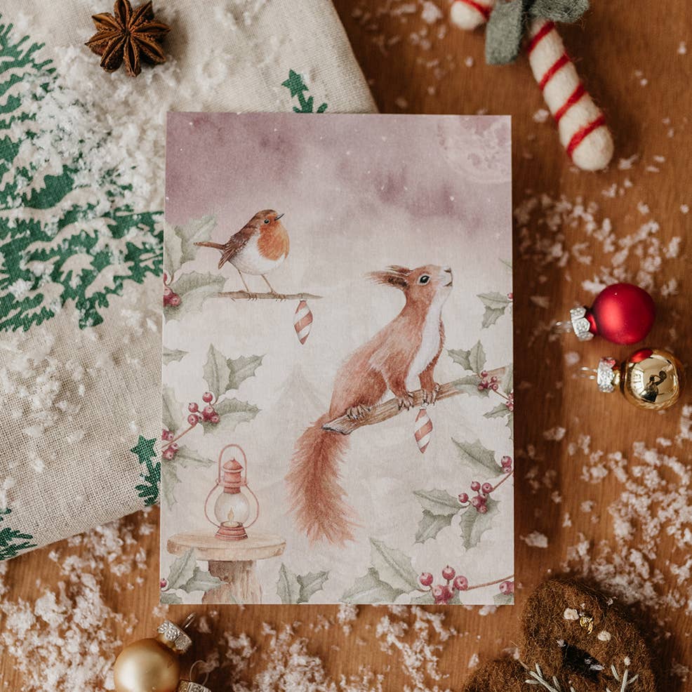 Ansichtkaart Eekhoorn & Roodborstje